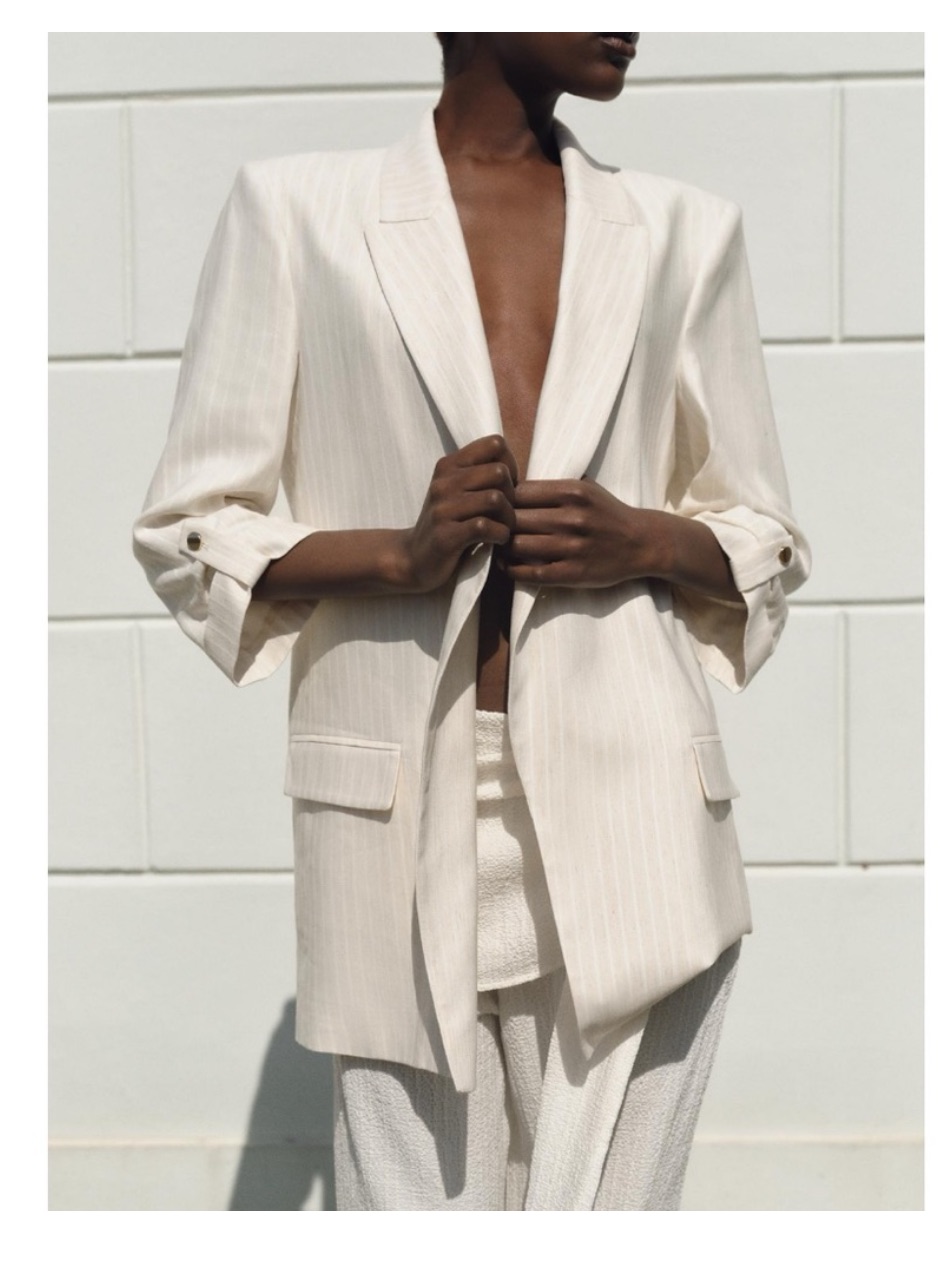 Nwt Zara Stripped Blazer Rolled Up Sleeve